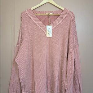 Dusty Pink Knit V-Neck Sweater
